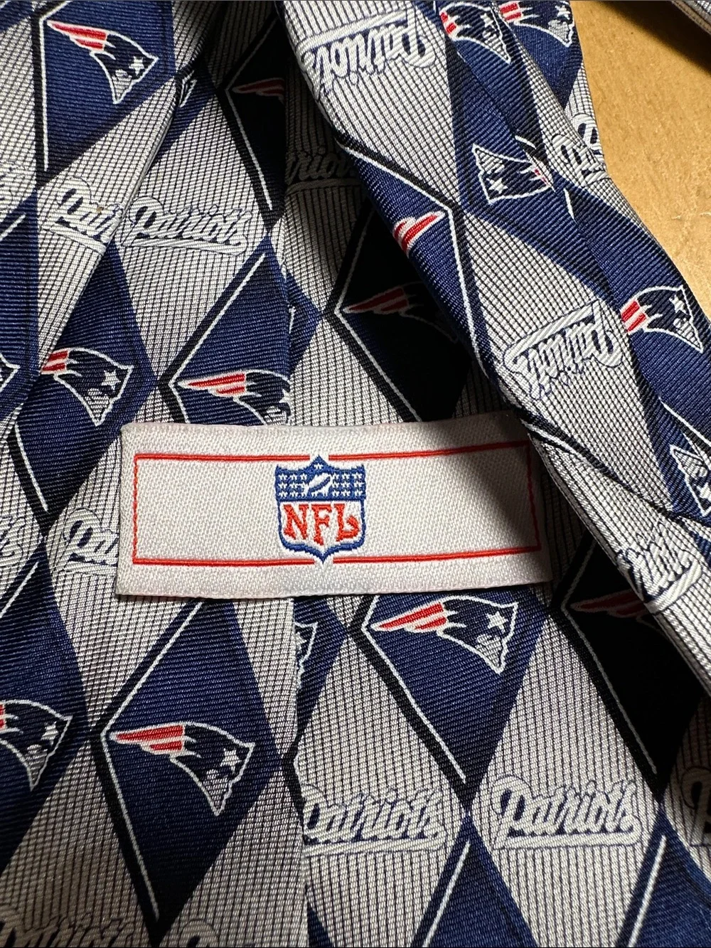 NFL Navy and Gray Patriots Diamond Logo Tie